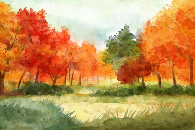 水彩画の秋の風景