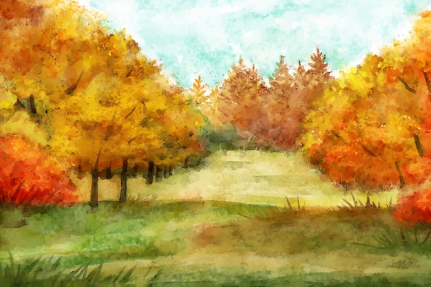無料ベクター 水彩画の秋の風景