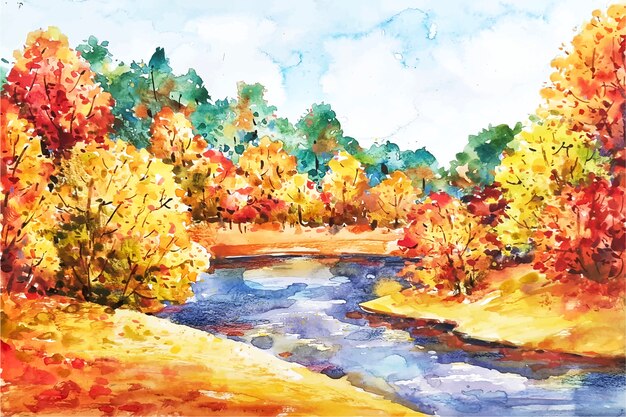 Watercolor autumn landscape