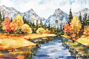 無料ベクター 水彩画の秋の風景