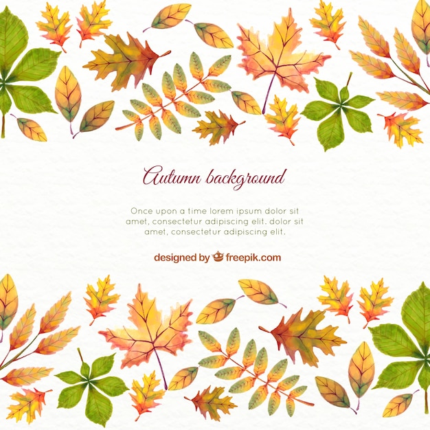 Watercolor autumn leaves background and template