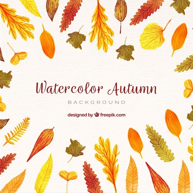 Watercolor autumn leaves background