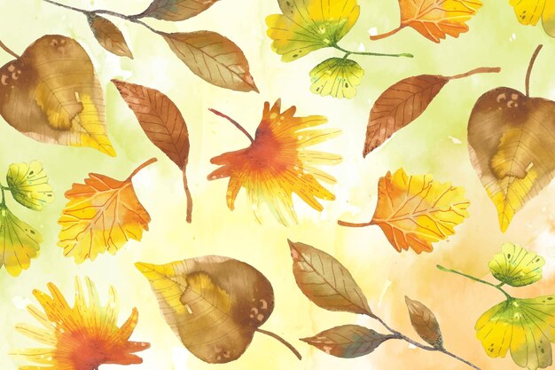 Watercolor autumn leaves background