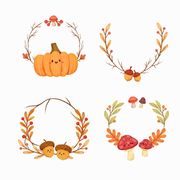 Free vector watercolor autumn ornaments collection