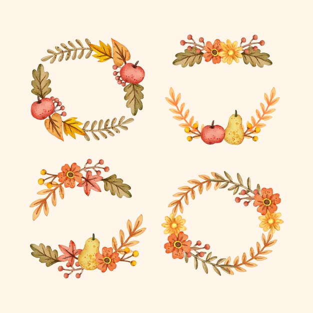 Watercolor autumn ornaments collection