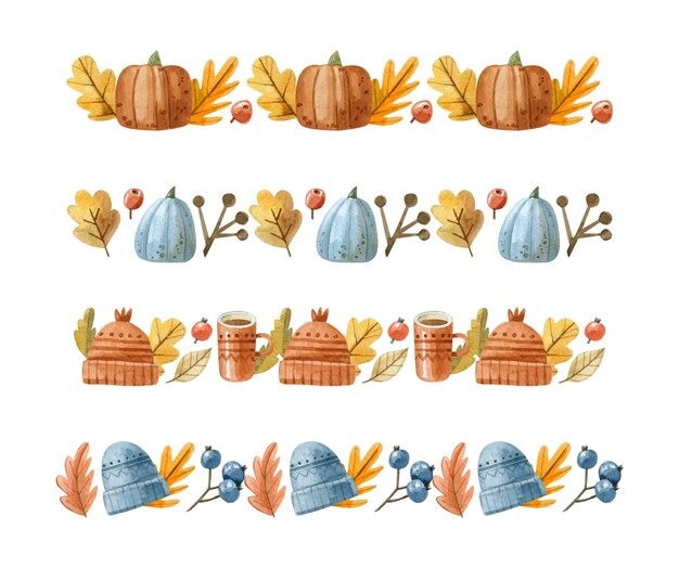 Watercolor autumn ornaments collection