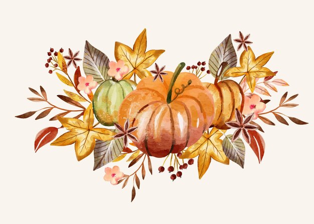 Watercolor autumn ornaments collection