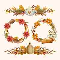 Free vector watercolor autumn ornaments collection