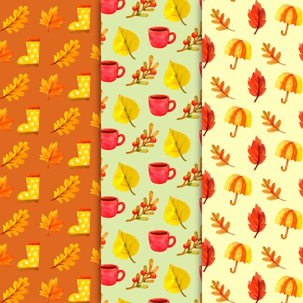 Free vector watercolor autumn pattern collection