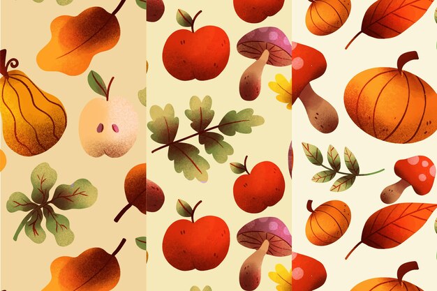 Watercolor autumn pattern collection