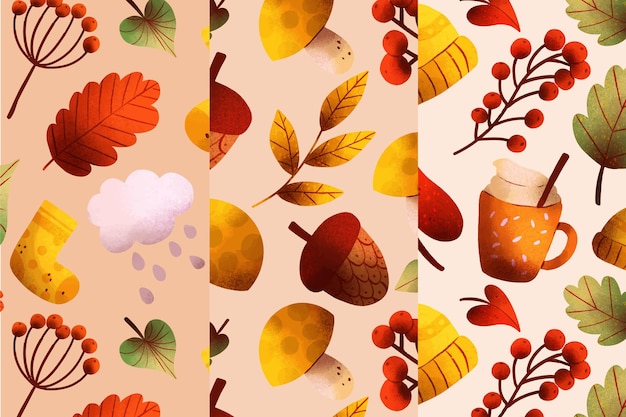 無料ベクター 水彩の秋のパターンコレクション