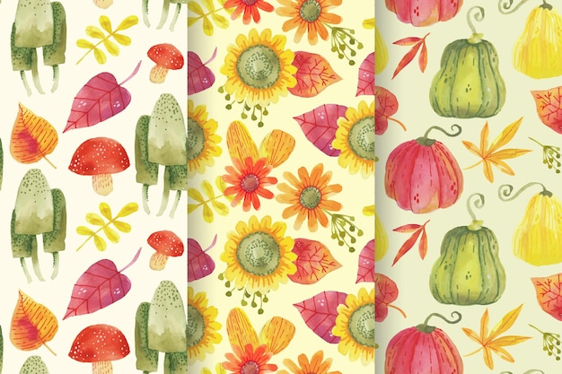 Free vector watercolor autumn pattern collection