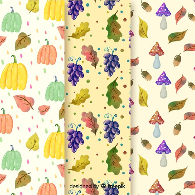 Watercolor autumn pattern collection