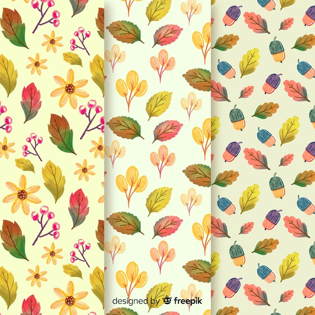 Watercolor autumn pattern collection