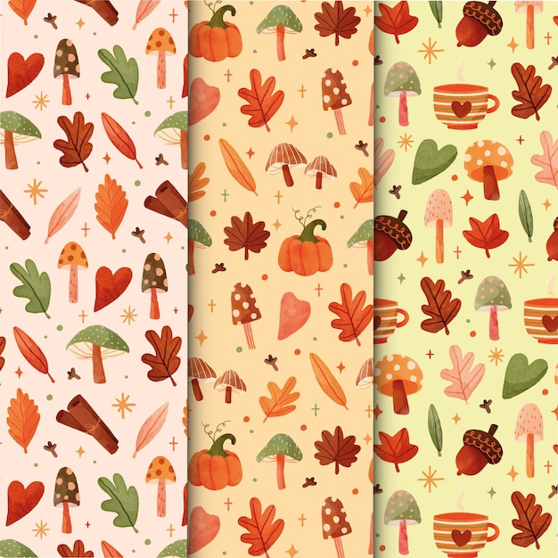 Watercolor autumn pattern collection