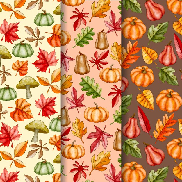 Watercolor autumn pattern collection