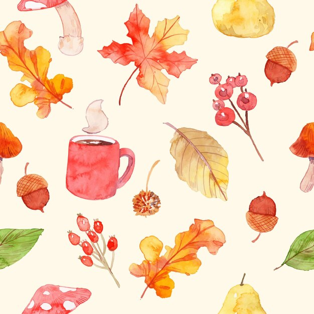 水彩の秋のパターンデザイン