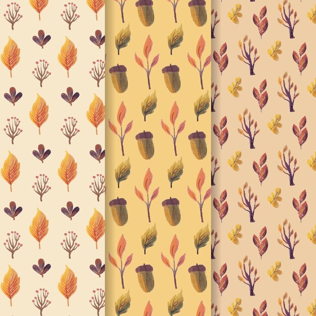 Free vector watercolor autumn pattern set