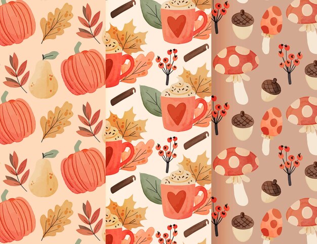 Watercolor autumn patterns collection