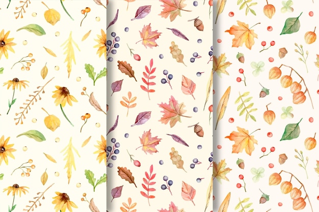 Watercolor autumn patterns collection