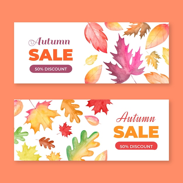 Watercolor autumn sale banners set