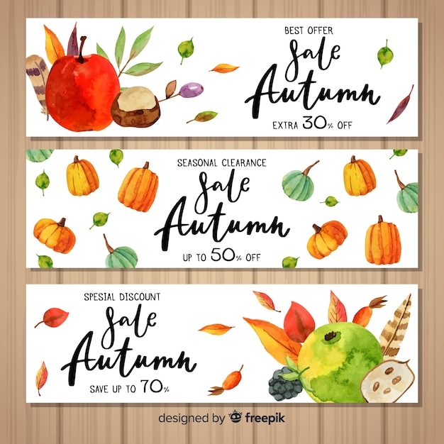 Watercolor autumn sale banners template