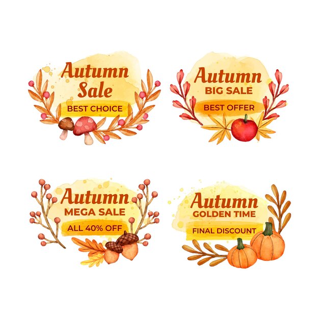 Watercolor autumn sale labels collection