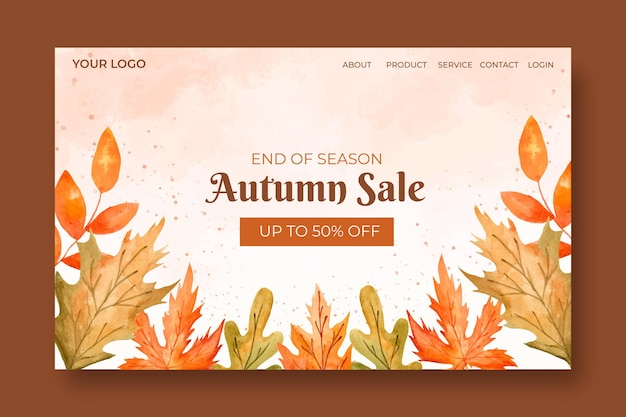 Watercolor autumn sale landing page template