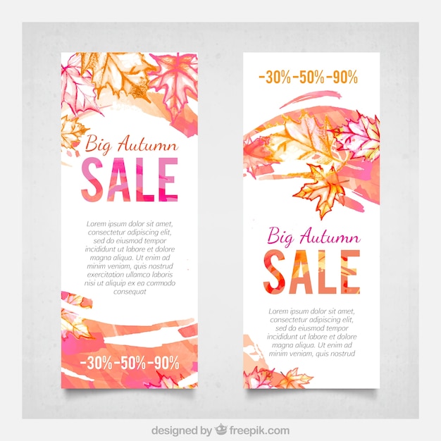 Watercolor autumn sale with cute leaves