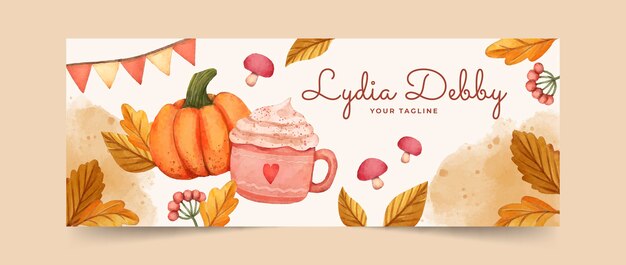 Free vector watercolor autumn social media cover template