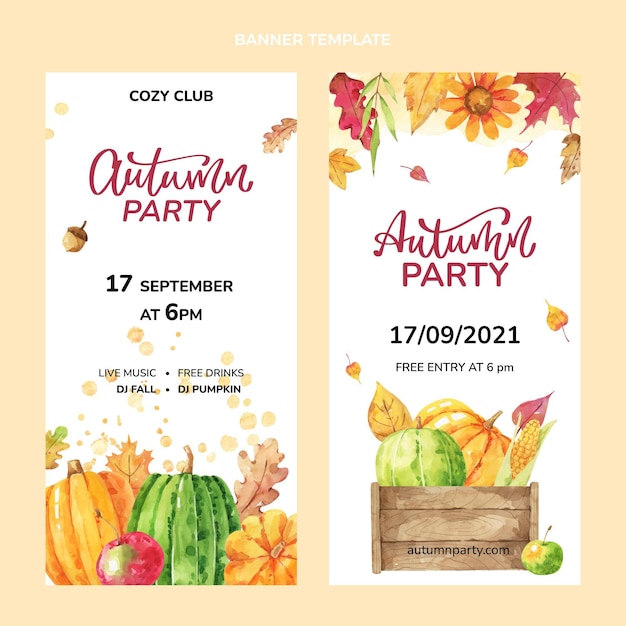 Watercolor autumn vertical banners set