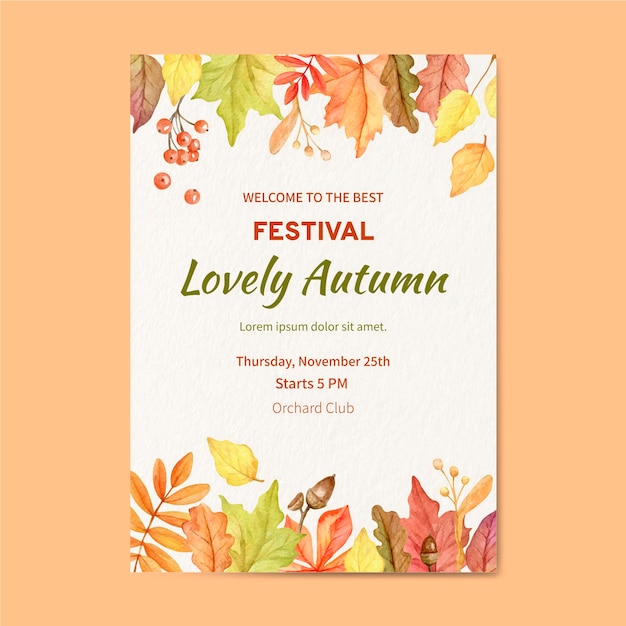 Free vector watercolor autumn vertical flyer template