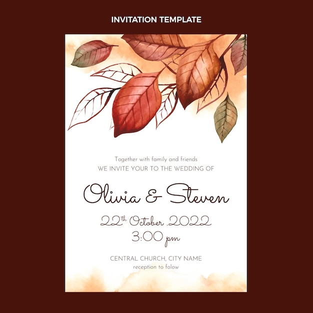 Watercolor autumn vertical invitation template