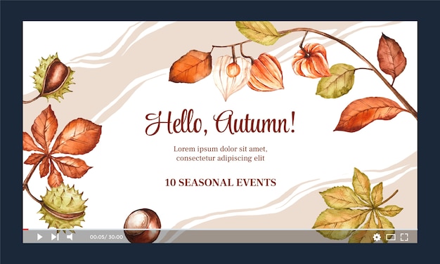 Free vector watercolor autumn youtube thumbnail with leaves