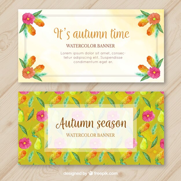 Banner d'autunno di acquerello con stile floreale