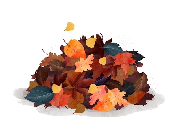 Watercolor autumnal pile of leaves