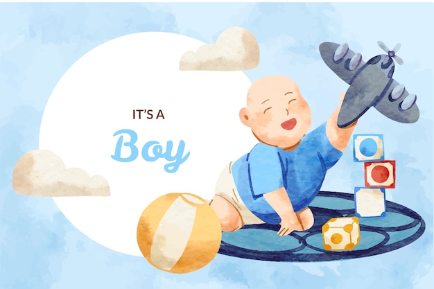 Watercolor baby boy background