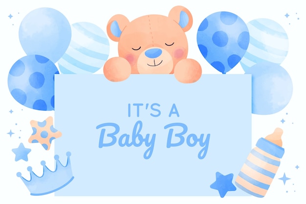 Watercolor baby boy background