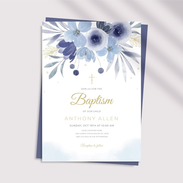 Watercolor Baby Boy Baptism Family Invitation Template