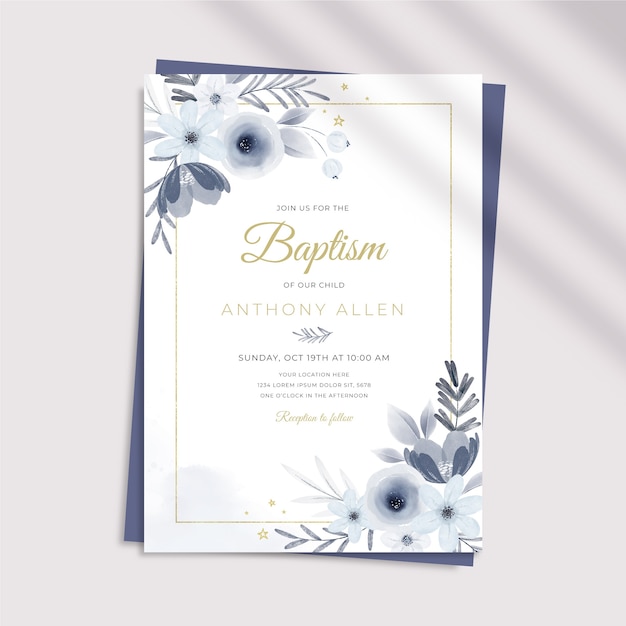 Free vector watercolor baby boy baptism family invitation template