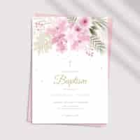 Free vector watercolor baby girl baptism family invitation template