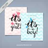 Free vector watercolor baby greeting cards