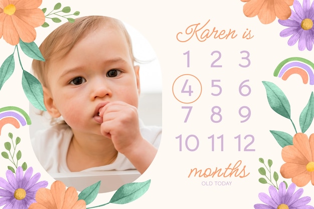 Free vector watercolor baby milestone card template