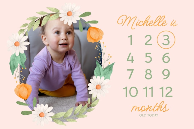 Free vector watercolor baby milestone card template