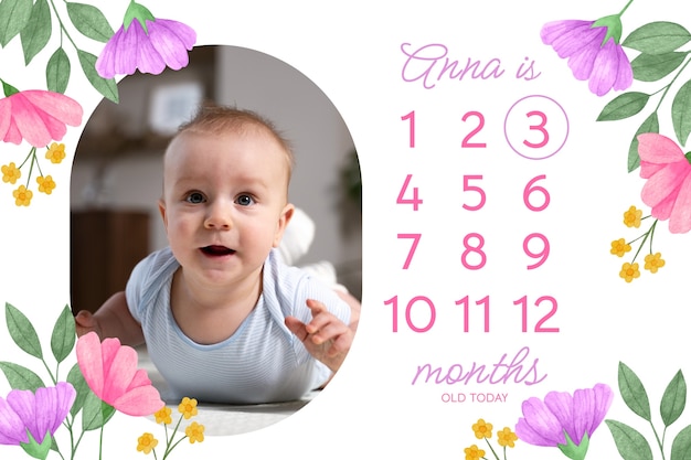 Free vector watercolor baby milestone card template