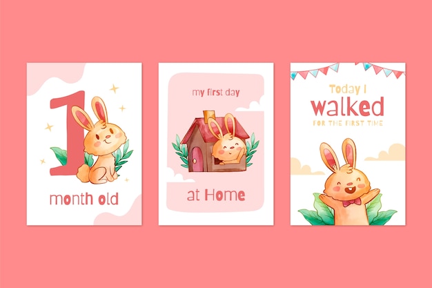 Free vector watercolor  baby milestone cards