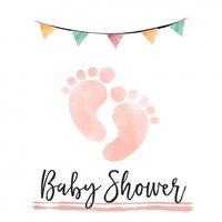 Watercolor baby shower card  with footprints