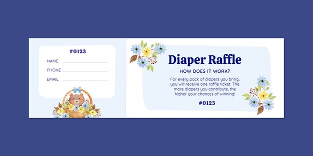 Watercolor baby shower diaper small raffle ticket