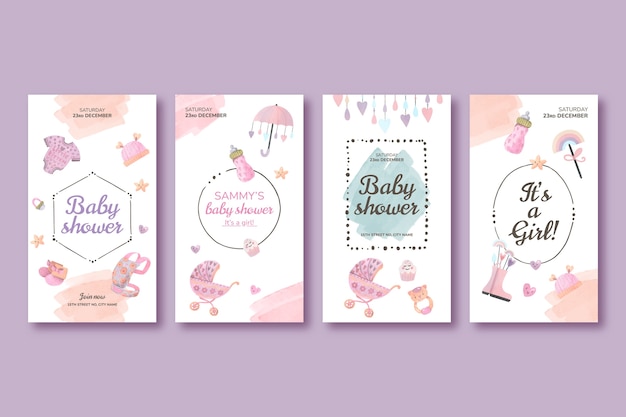 Watercolor baby shower instagram stories template