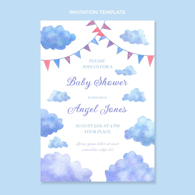 Free vector watercolor baby shower invitation template